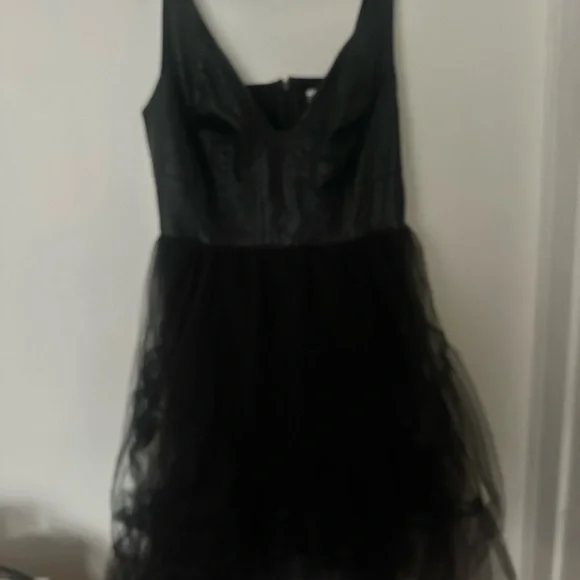Anthropologie Black Dress- Leather too tulle bottom - Picture 5 of 8